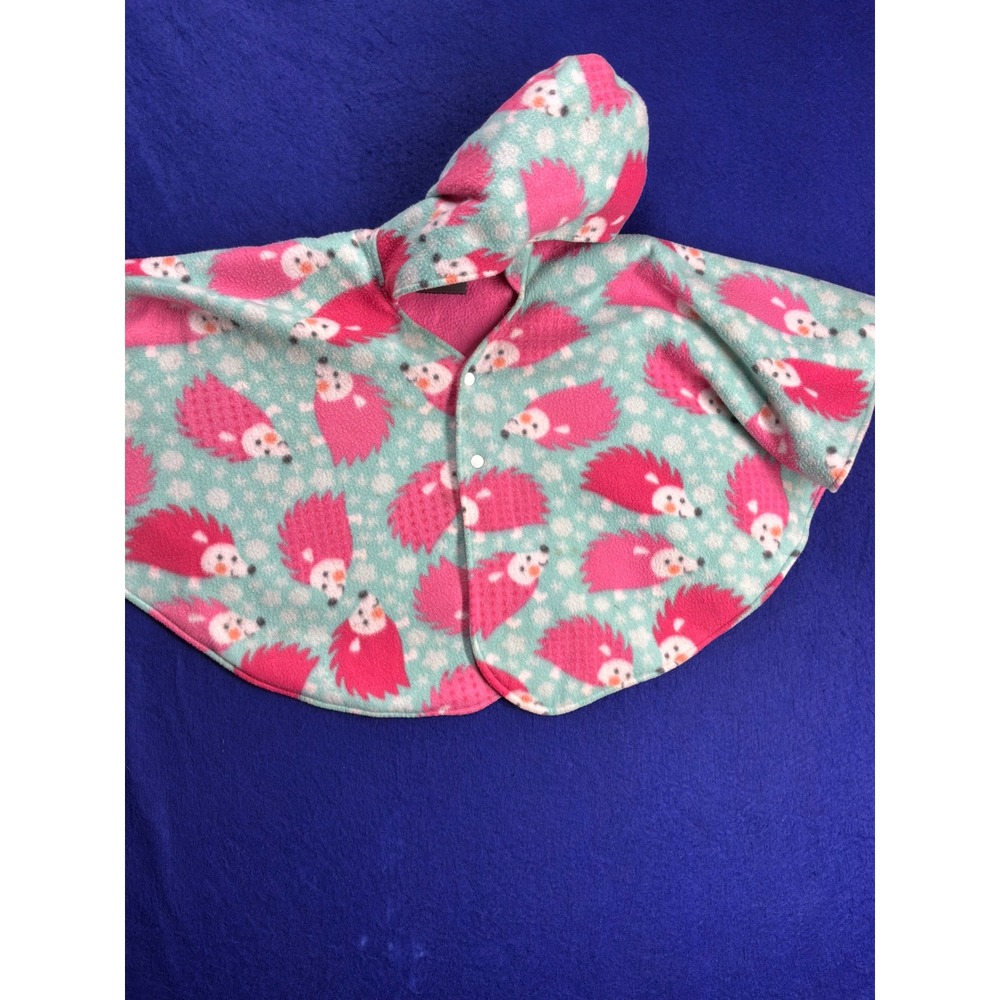 Whimsical Toddler Unbranded Hedgehog Fleece Hooded Poncho Cape OS Pink Green